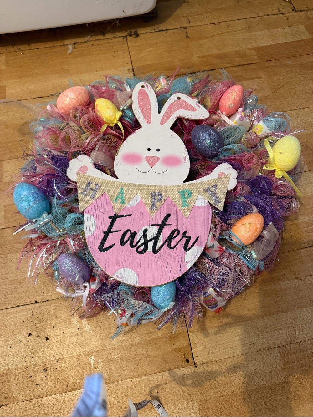 Easter Bunny Wreath Colorful Pastel eggs bunny Decor Spring Door Wall Accent